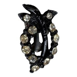 Vintage Black Rhinestone Shoe Clip Art Deco Single Craft Repurpose Brooch Floral
